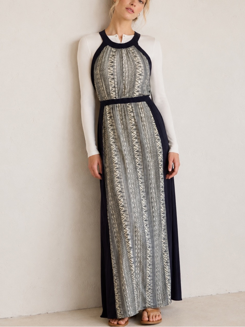 Carmen Marc Valvo Colorblock Halterneck Print Maxi Tank Dress Size 2